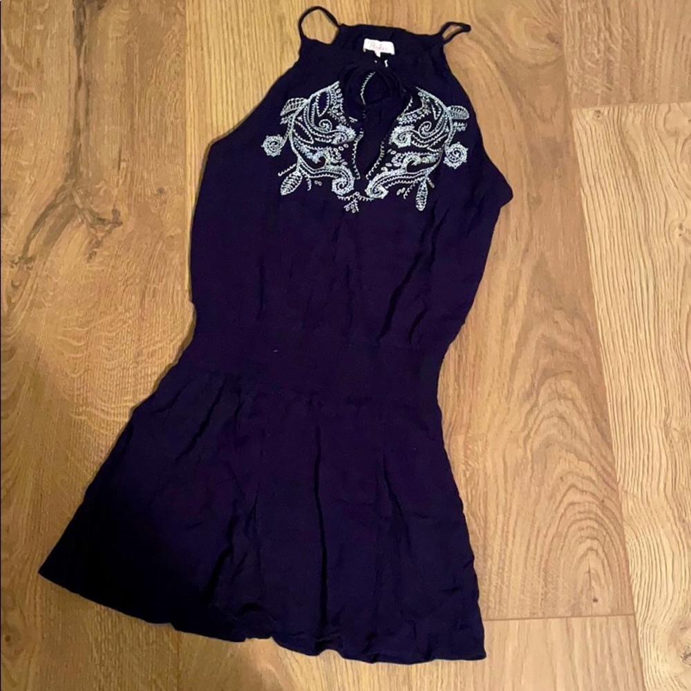 Parker Casual Smocked Waist Mini Dress Blue S